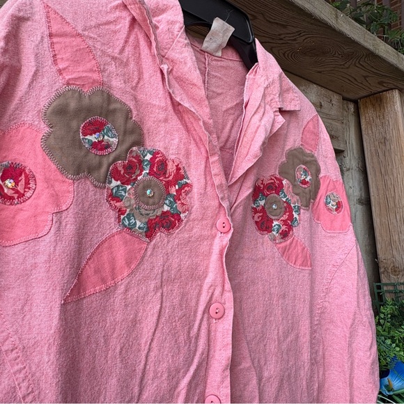 Cottage Core Vintage Pink Floral Embroidered Shorts Jumpsuit - Picture 5 of 11